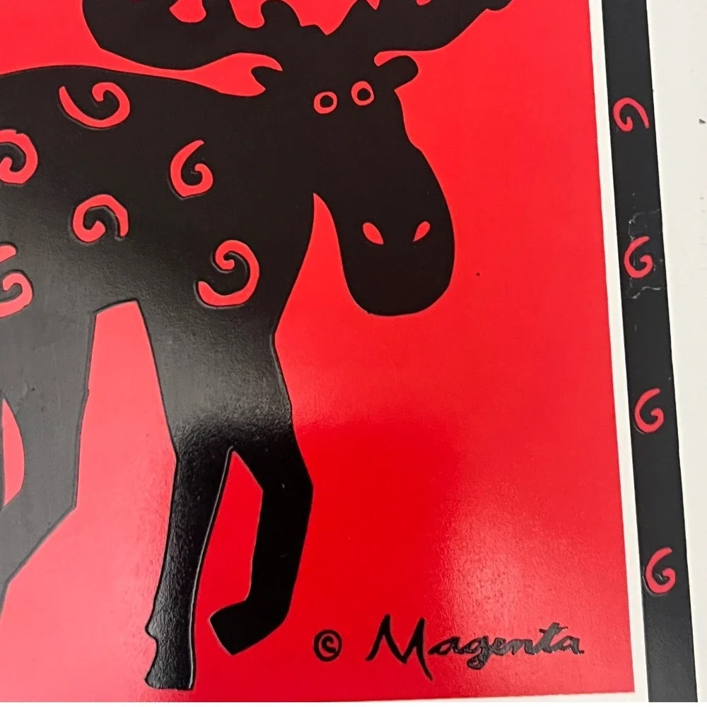 Magenta Moose Ceramic Tile Trivet Cork Back Wall Hanging Red Black Lodge Decor